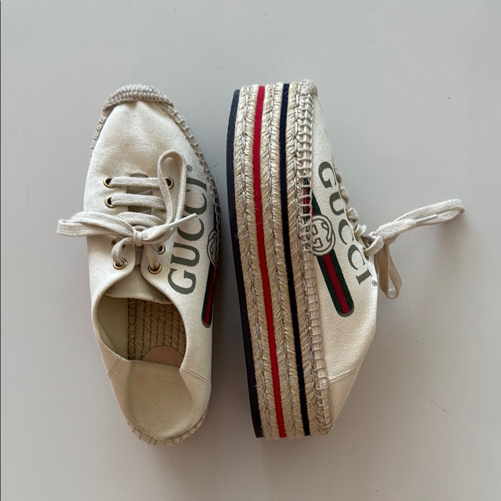 Gucci Beige Canvas Espadrille Shoes